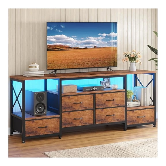 TV Stand for 75 Inch TV, Entertainment Center with LED Lights & Outlets