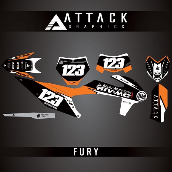 Attack Graphics Custom Fury Complete Bike Graphics Kit for KTM 300 XC-W Six Days (Fuel Injected) 2020