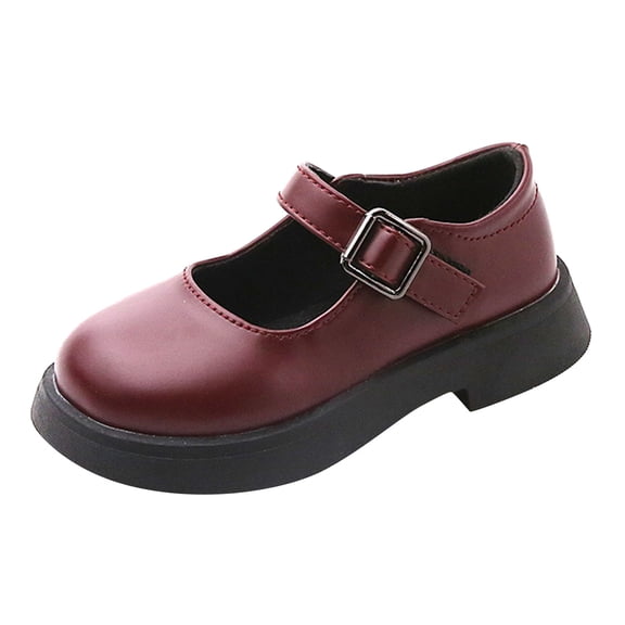 Otqutp Mary Jane Shoes for Girls Leather Buckle Strap Flats with Chunky Sole Toddler Kids Non-Slip Casual Dress Shoes