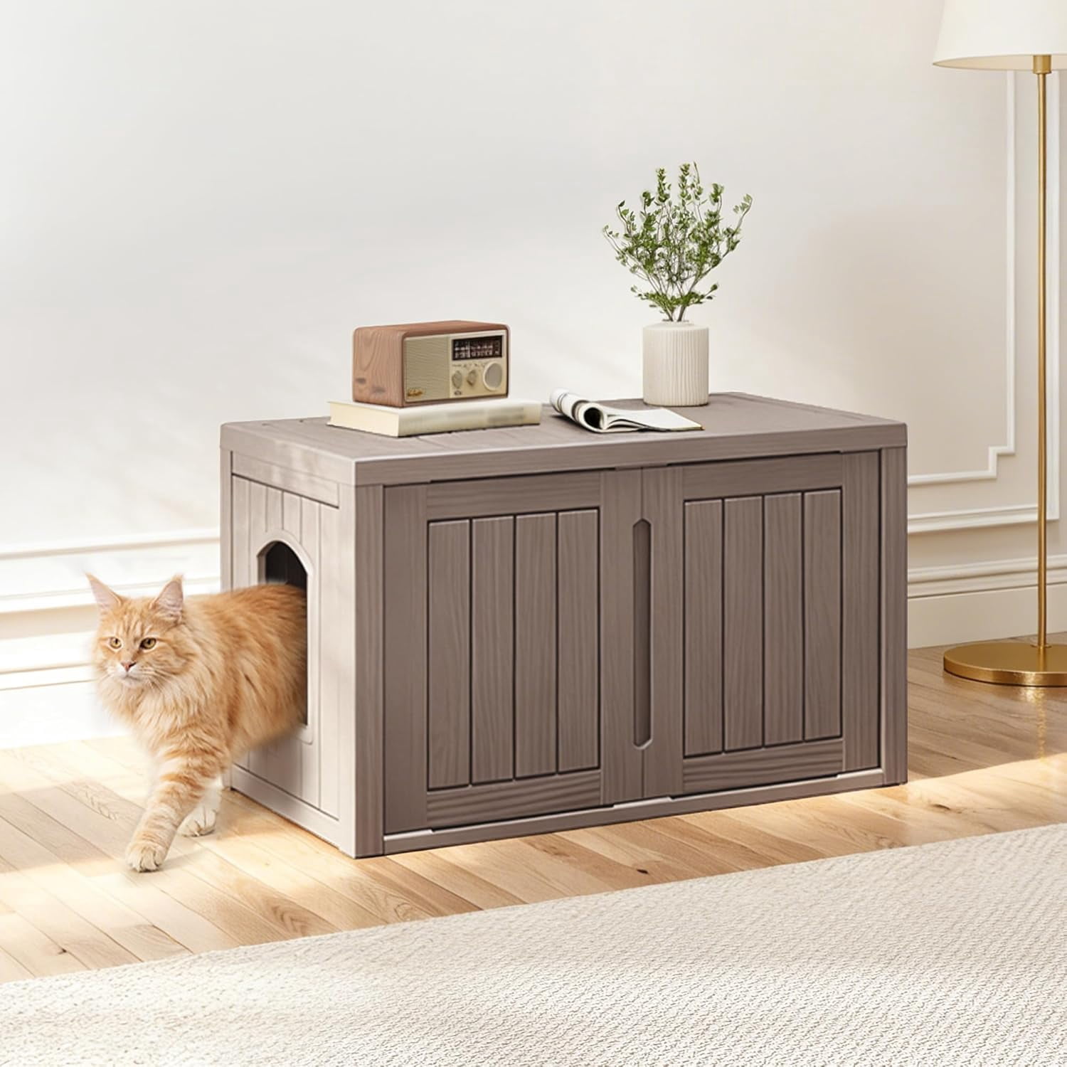 ZUCONKITCH Indoor/Outdoor Enclosed Cat House, Weather-Resistant Pet Shelter with Dual-Entry Design, Secure Cat Retreat for Feral & Household Cats