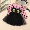 thumbnail image 4 of Girls Halloween Black Cat Print Long Sleeve Ruffle Mesh Tutu Dress, Kids Cartoon Cosplay Party Dress for Holiday Performance Party(Pink1,2-3 Years), 4 of 8