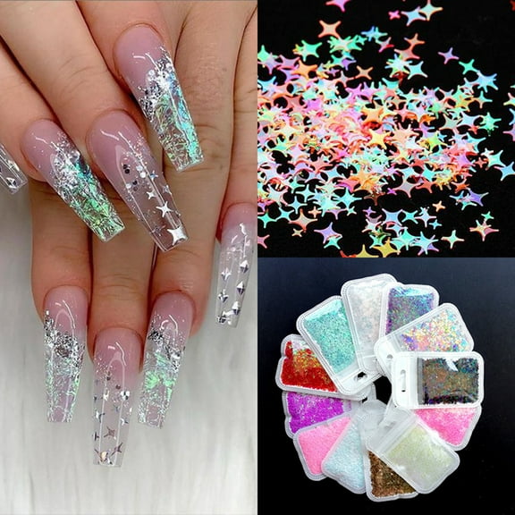 opvise Cross Star Flakes Nail Glitter Sequins Paillette Manicure 3D Art Tips Slices