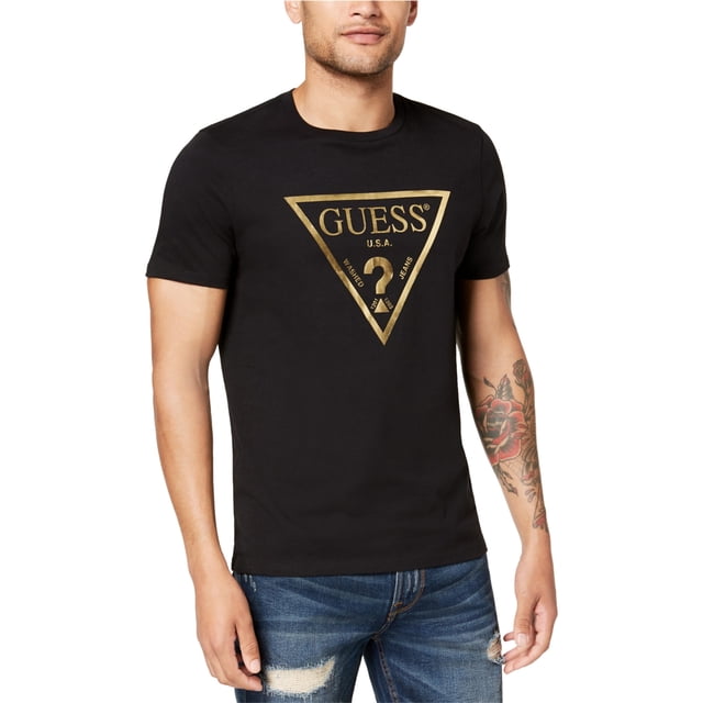 GUESS - Camiseta gráfica con logotipo clásico para hombre, color negro, XXL