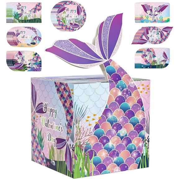 VALENTINE Cards for Kids Classroom Exchange Mermaid Themed Party Supplies with 35 Cards and Mailbox