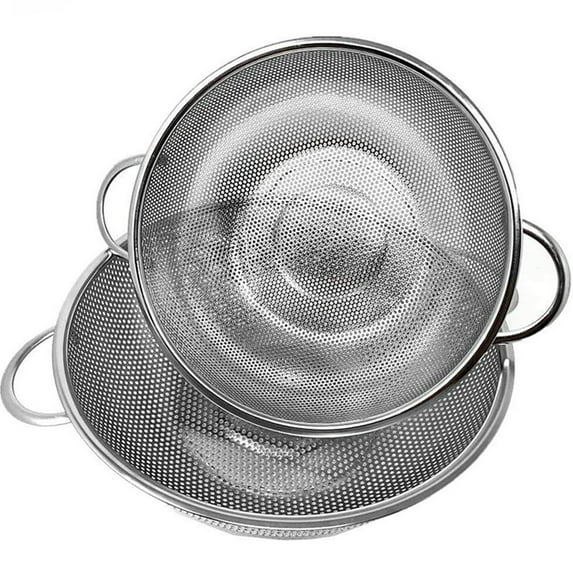 2 Piece Stainless Steel Mesh Micro-Perforated Strainer Colander Set (3/5 Quart)