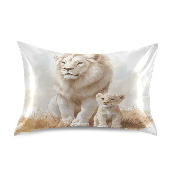 Wobogo Lion and Its Cub Satin Pillowcase Soft Smooth Envelope Design Comfortable Bedding Essentials 20×26in