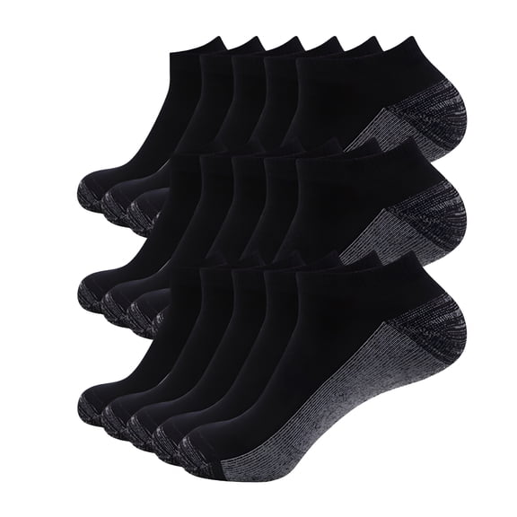 TELOLY Men's Double Tough Ankle Socks (15 Pairs) - Comfort Athletic Running Casual Socks, Black, 6-9