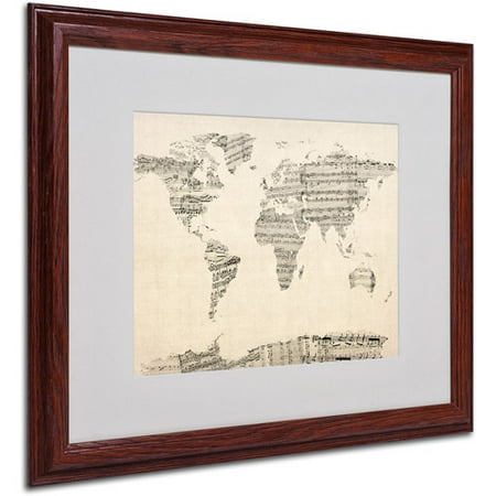 Trademark Art 'Old Sheet Music World Map' Matted Framed Art by Michael Tompsett