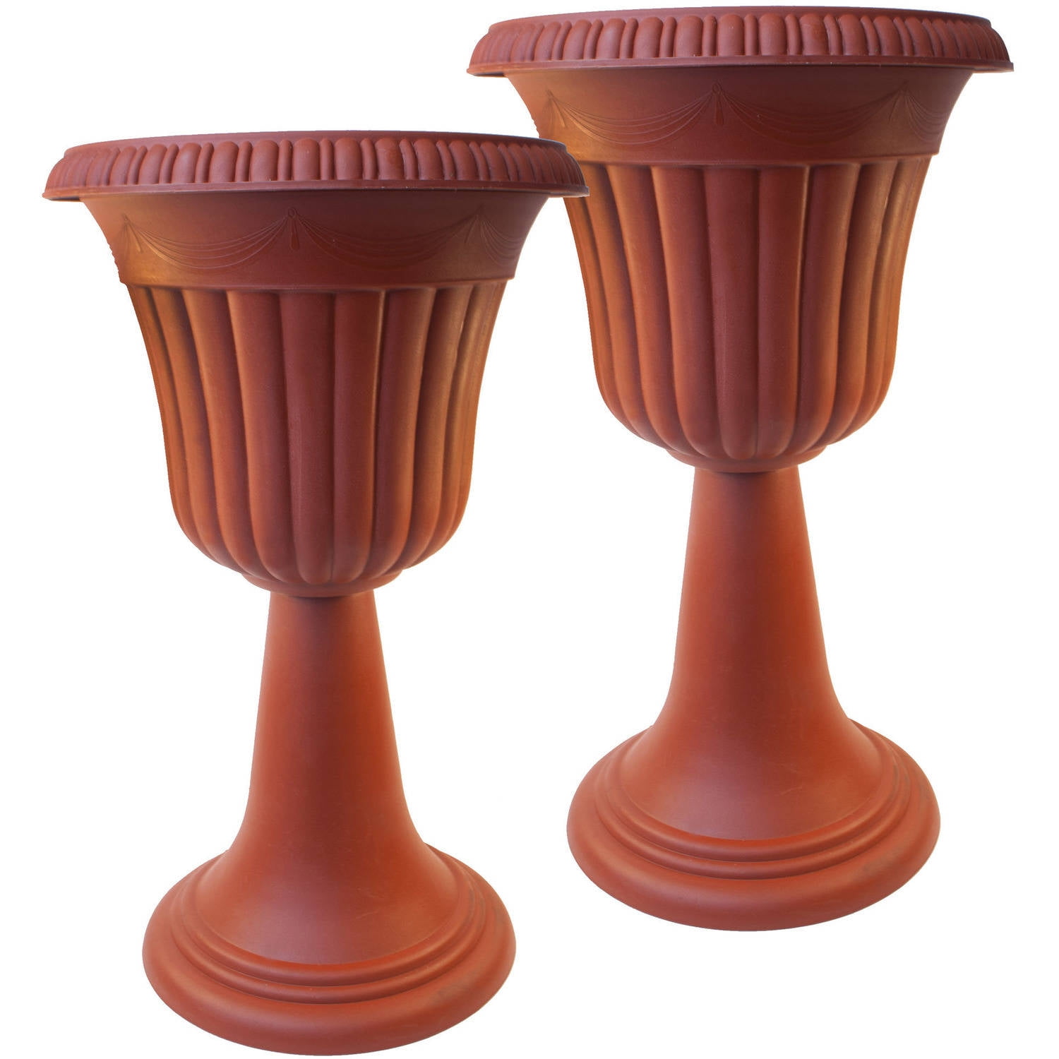 ALEKO Tall Terra Cotta color Plastic Garden Flower Plant Azura Urn Planter, Lot of 2