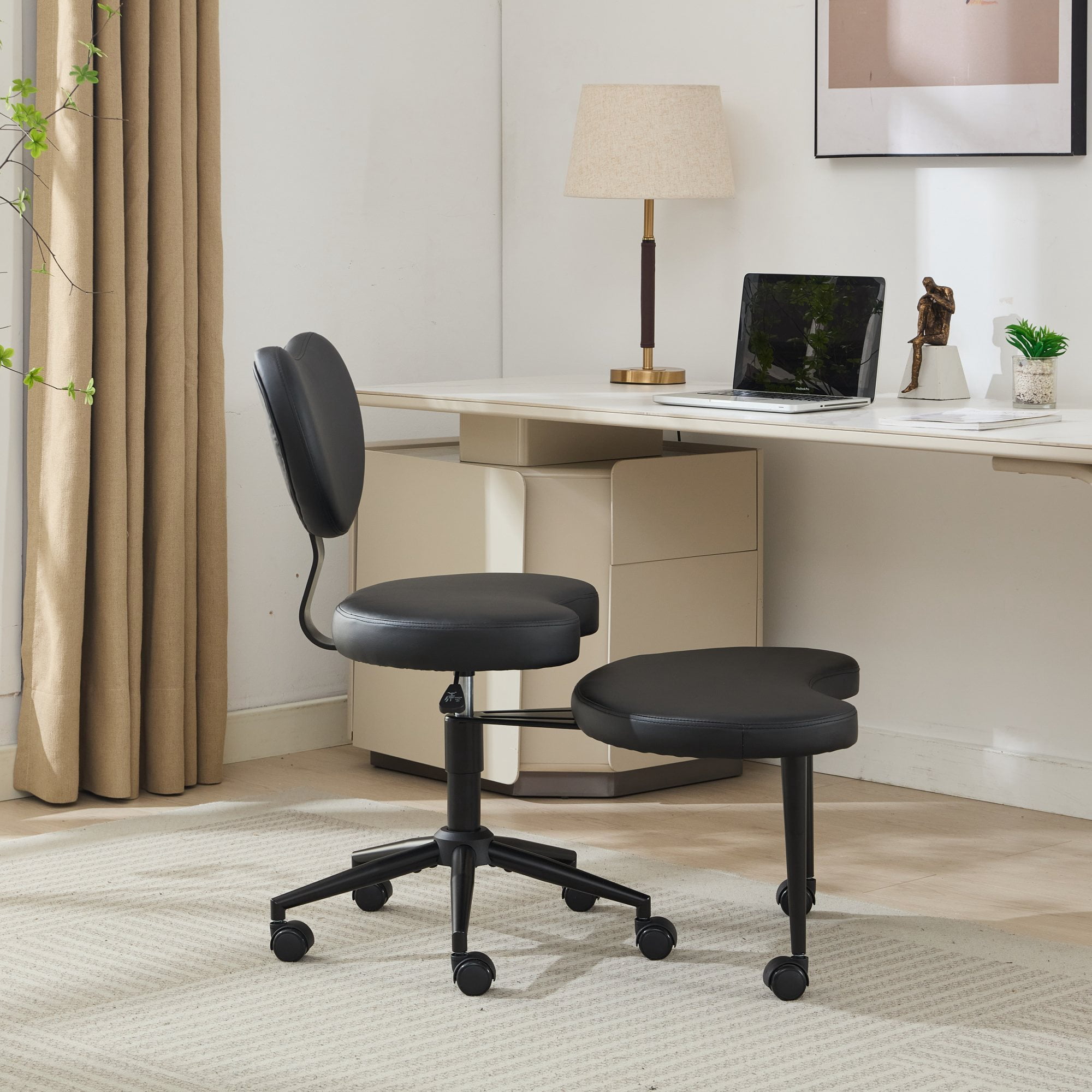 Leumius Ergonomic Cross Legged Swivel Chair, Meditation& ADHD Chair with Back Support, Adjustable Height, Black PU