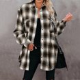 thumbnail image 2 of Ukumplol Womens Tops Long Sleeve Shirts for Women's Flannel Plaid Light Weight Thin Jacket Shirts Long Sleeve Button Down Chest Pocketed Shirts Coats Shacket Womens Fall Tops Brown 3XL, 2 of 9