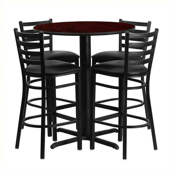 Bowery Hill 5 Piece Round Table Set in Black and Mahogany