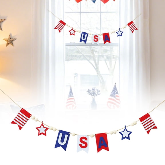7.3 ft 4th of July Garland Patriotic Garland Star Decorations 250th Anniversary White Red and Blue Retro Banner for Fireplace Mantel Independence Memorial Day Party Decor