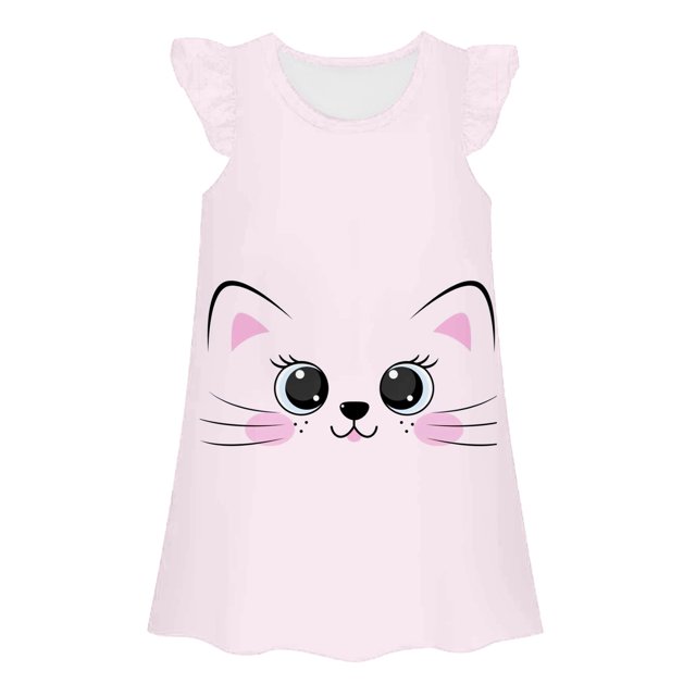 Icvfdpl Chemises de Nuit pour Filles Enfants Robe d'Été Décontractée Col Rond Sans Manches Coupe Ample Tenues de Jeu 3-10 Ans Chemise de Nuit Pyjamas Vêtements de Détente Doux pour la Peau 5-6 Ans