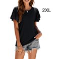 thumbnail image 4 of Jumpingount Camiseta de mujer con volantes de Color sólido cuello lindo pulóver blusa trabajo nocturno viaje básico verano moda Top ropa Prendas para la parte del cuerpo Negro XXL Jumpingount AP011064-05, 4 of 6