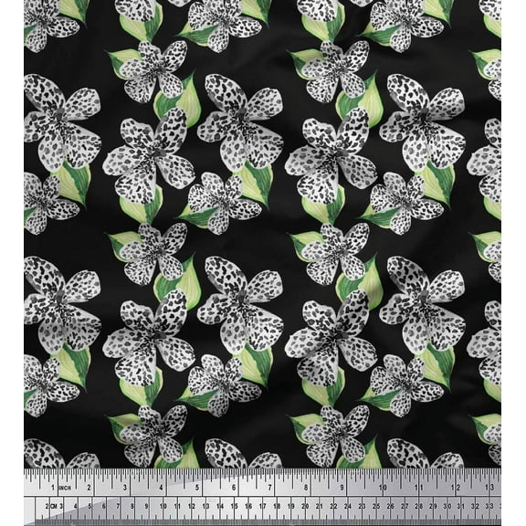 Soimoi Cotton Duck Fabric Leopard Skin,Leaves & White Flower Floral Print Fabric by The Yard 42 Inch Wide