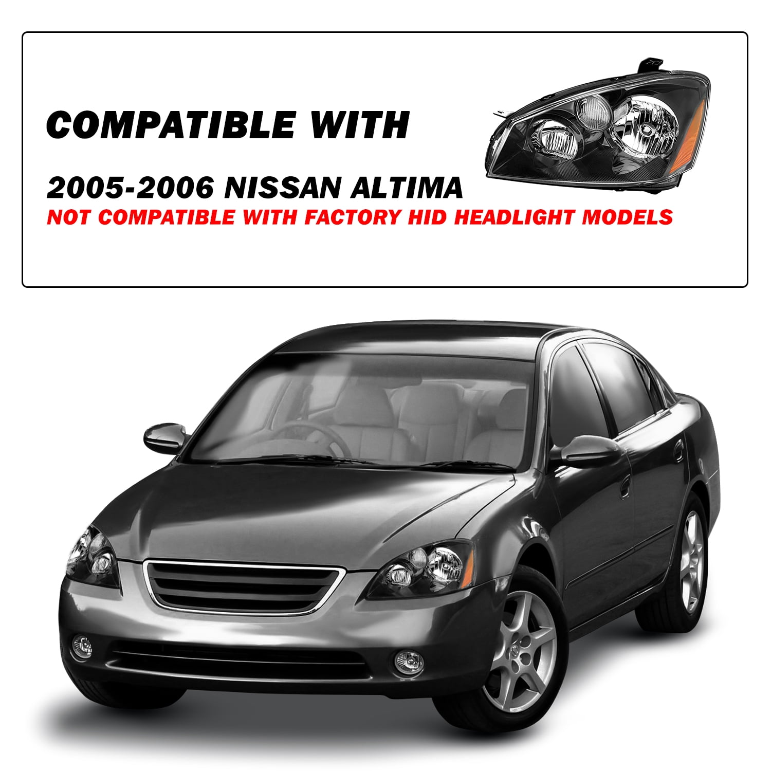 For 2005-2006 Nissan Altima Sedan 4Dr Black Headlights Assembly 05-06 Lamps Pair