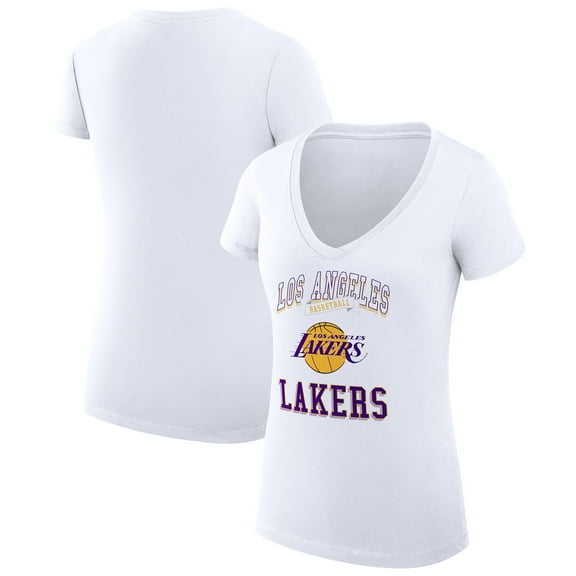 Women's G-III 4Her by Carl Banks White Los Angeles Lakers Super-Slim Fit Lightweight Team Logo V-Neck T-Shirt