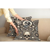 Ambesonne Gothic Art Throw Pillow Cover Pack of 2, Mushroom Skulls Occult, 2 Pcs-26"x26", Eggshell and Charcoal Grey