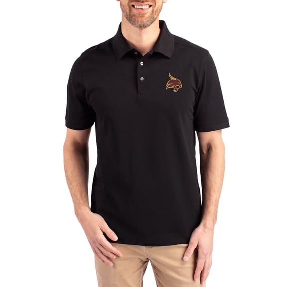 Men's Cutter & Buck Black Texas State Bobcats Advantage Eco Pique Tri-Blend Polo