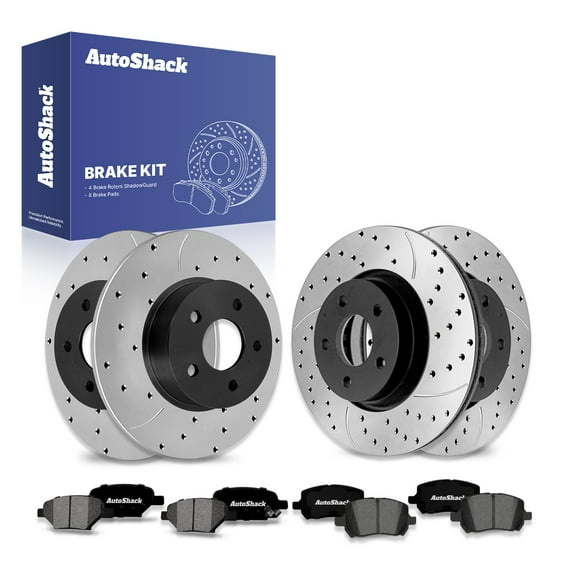 AutoShack Front Vented & Rear Solid Drilled & Slotted E-Coated Brake Rotors   Premium Ceramic Pads 12-PC Brake Kit Replacement for 2004-2012 Chevrolet Malibu 2006-2010 Pontiac G6 ShadowGuard