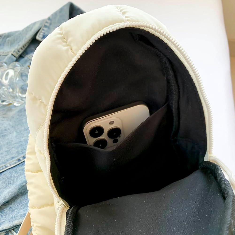 Municipal Puffer Quilted Sling Bag Puffy Crossbody Purse for Women Puffer Fanny Pack Quilted Chest Bag Puffy Waist Bag