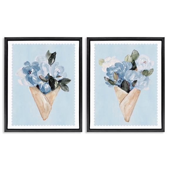 Stupell Industries French Country Blue Flower Gift Bouquets Black 2pc Floating Frame Art Set, 17 x 21 each, by Lanie Loreth