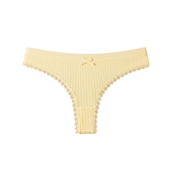 Qingpeng Womens Low Rise Lace Trim Thong Solid Color Bow Detail Panties Breathable Underwear Size S-XL