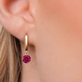 thumbnail image 3 of Gem Stone King 14K Yellow Gold Red Created Ruby Dangle Earrings for Women | 2.00 Cttw | Gemstone July Birthstone | Round 6MM, 3 of 6