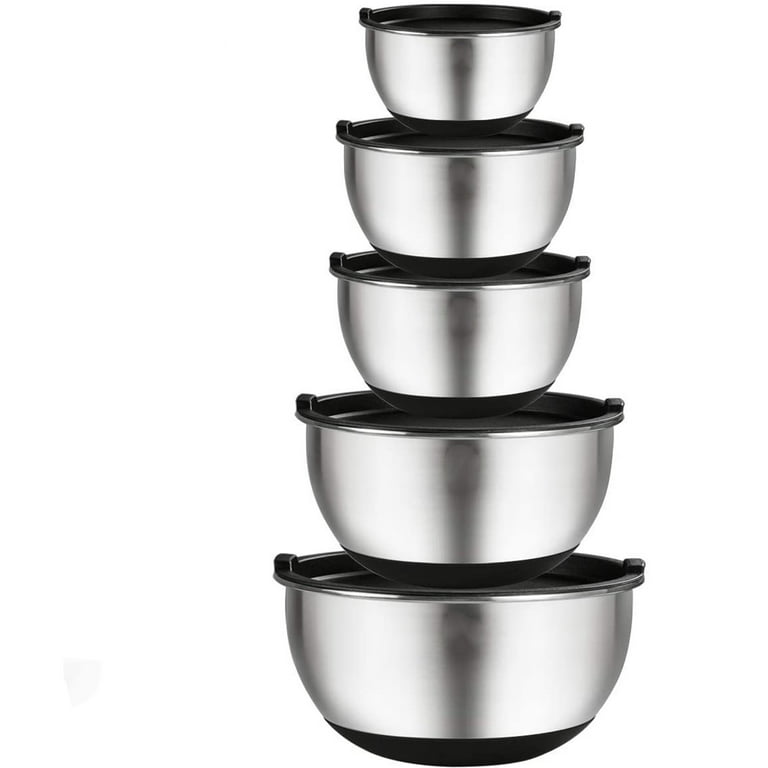 Stainless Steel Mixing Bowls (Set Of 5), Non Slip Black Silicone Bottom  Nesting Storage Bowls, Polished Mirror Finish For Healthy Meal Mixing And  Prep - Yahoo Shopping
