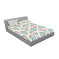 thumbnail image 2 of Ambesonne Ethnic Fitted Sheet & Pillow Sham Set, Traditional Local, Full, Coral Turquoise White, 2 of 2