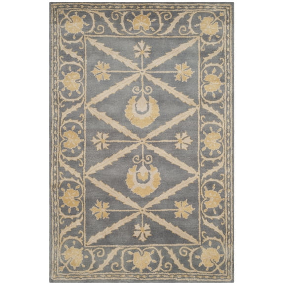 SAFAVIEH Bella Ellery Bordered Wool Area Rug, Blue/Gold, 4' x 6'