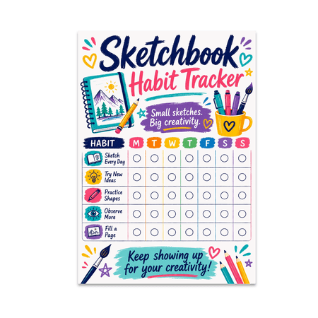 Sketchbook Habit Tracker Wall Decor - Artist Enthusiast - 13x19 Poster Print