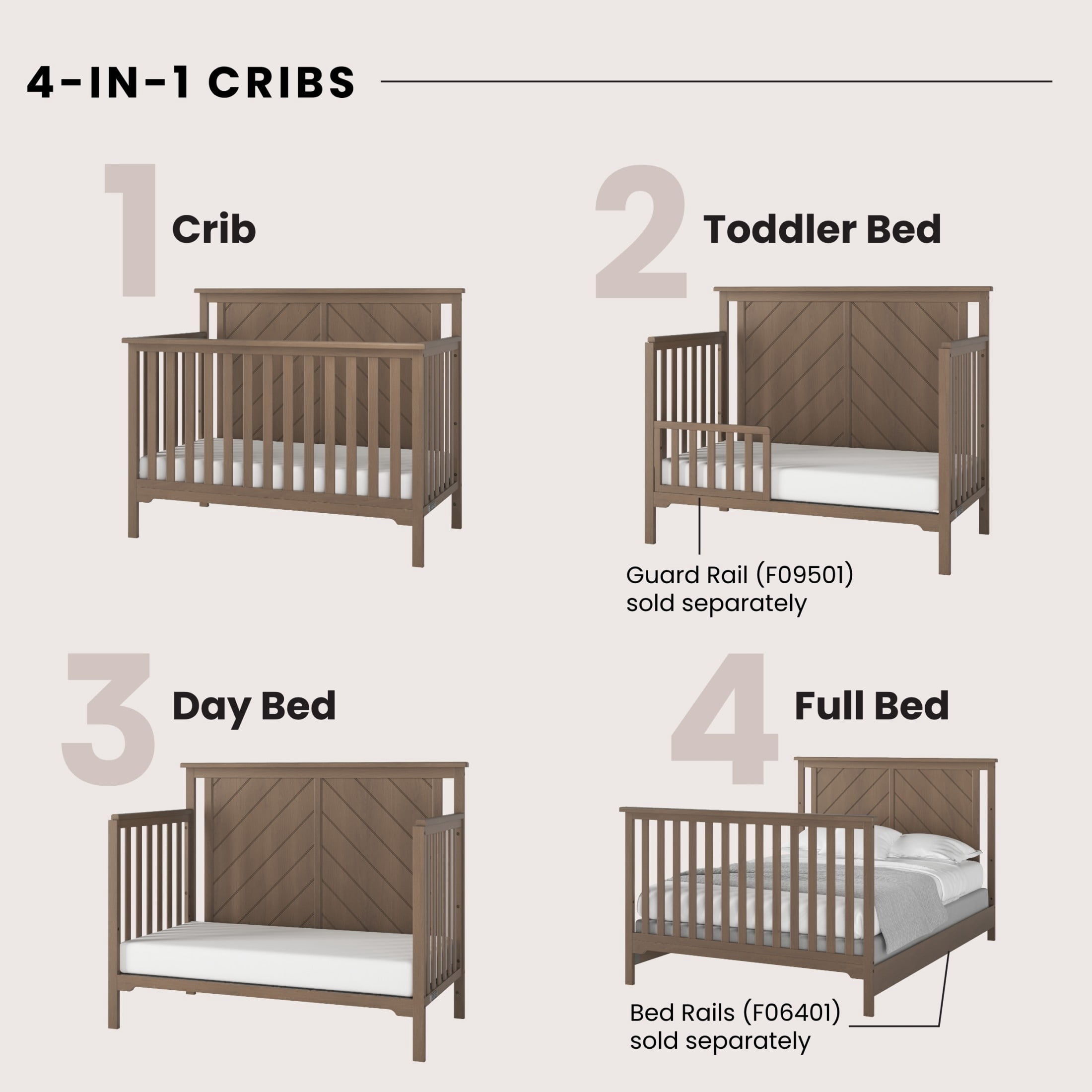 Child Craft Hampton Flat Top Crib and Changing Table Nursery Set, 4-in-1 Convertible, Dusty Heather, 2-Piece