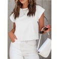 thumbnail image 2 of Womens Short Sleeve T-Shirts Round Neck Rolled Dolman Sleeve Tops Solid Casual Cropped Tees, 2 of 7