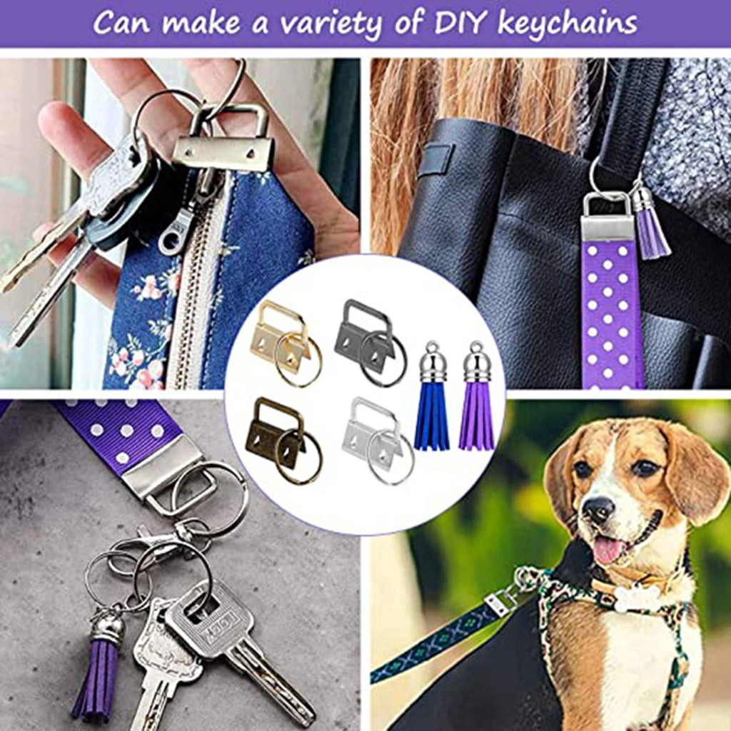 MOMOJIA 61 Pcs for Key Fob Hardware Set with Pliers Leather Tassels for Wristlet Clamp for Key Lanyard for Key Chain Making Supplies