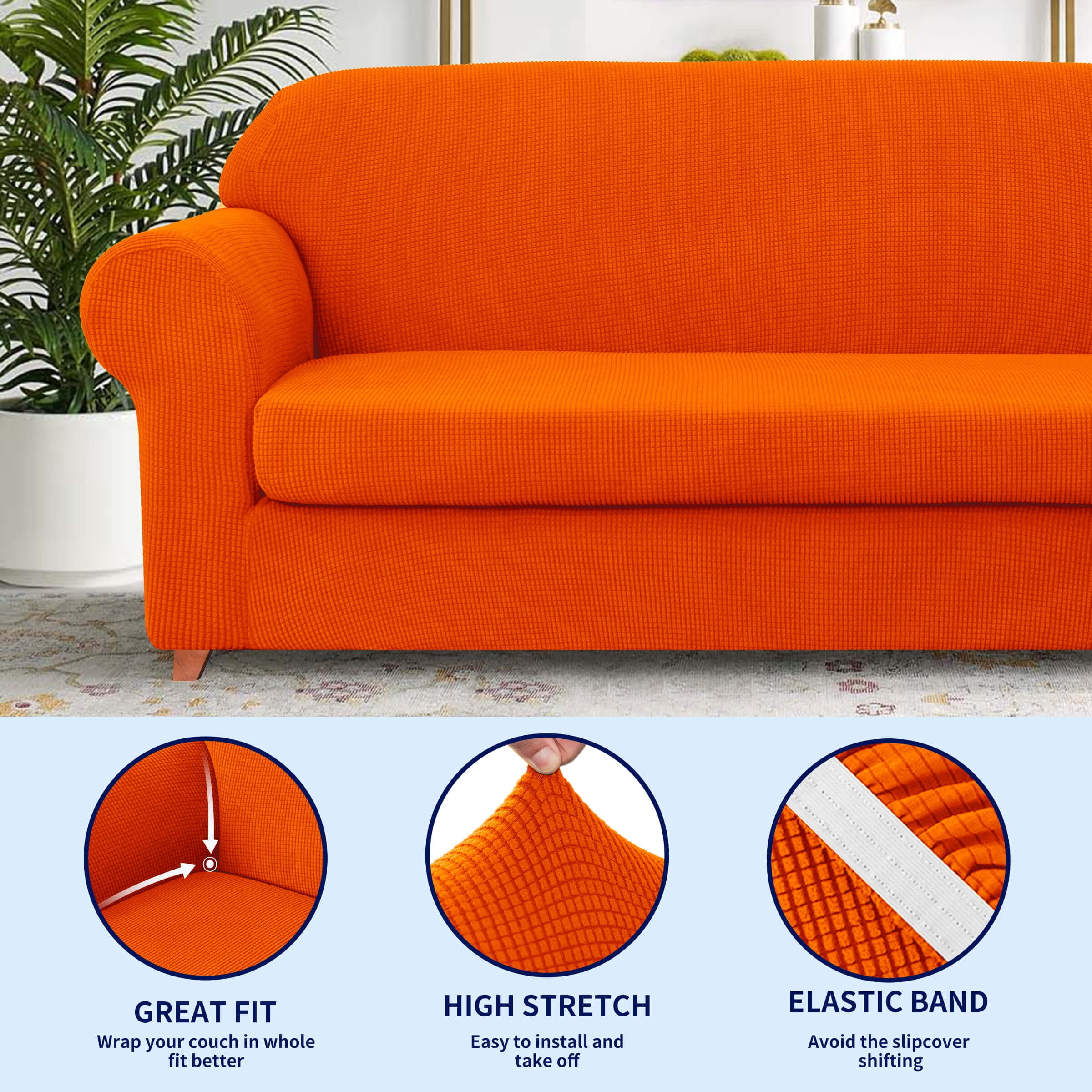 Subrtex Sofa Cover 1 Piece Slipcover with extra Stretch Cushion Seat Cover, Sofa, Orange