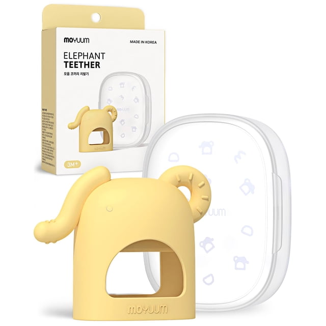 Mordedor para bebé MOYUUM con agarre de silicona, elefante, amarillo