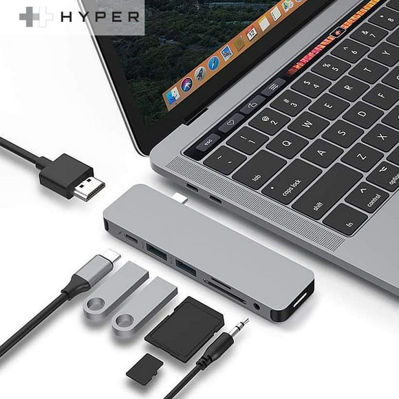 HyperDrive USB-C Hub Adapter, Sanho Solo 7-in-1 Type C Dongle for MacBook Pro, PC w USB-C Port: USBC 40Mbps 100W Power Delivery, USBC 5Gbps Data, 4K HDMI, microSD/SD Card Reader, 2xUSB 3.0, Audio Jack