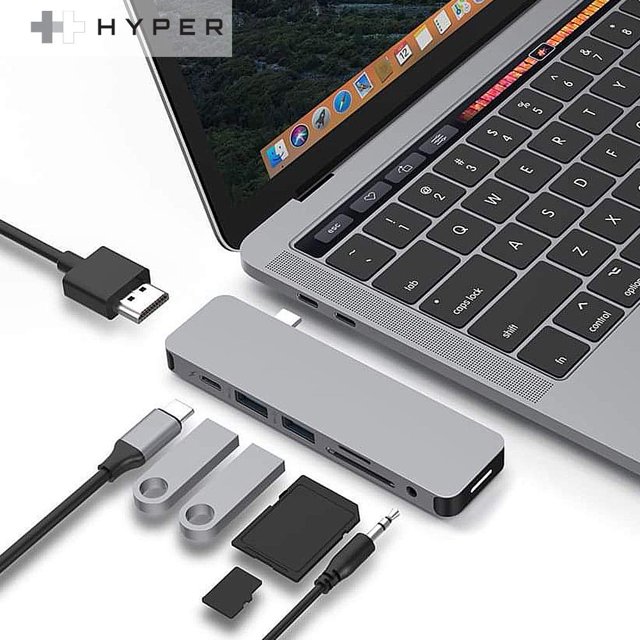 Concentrador USB-C Hiper 7 en 1 gris
