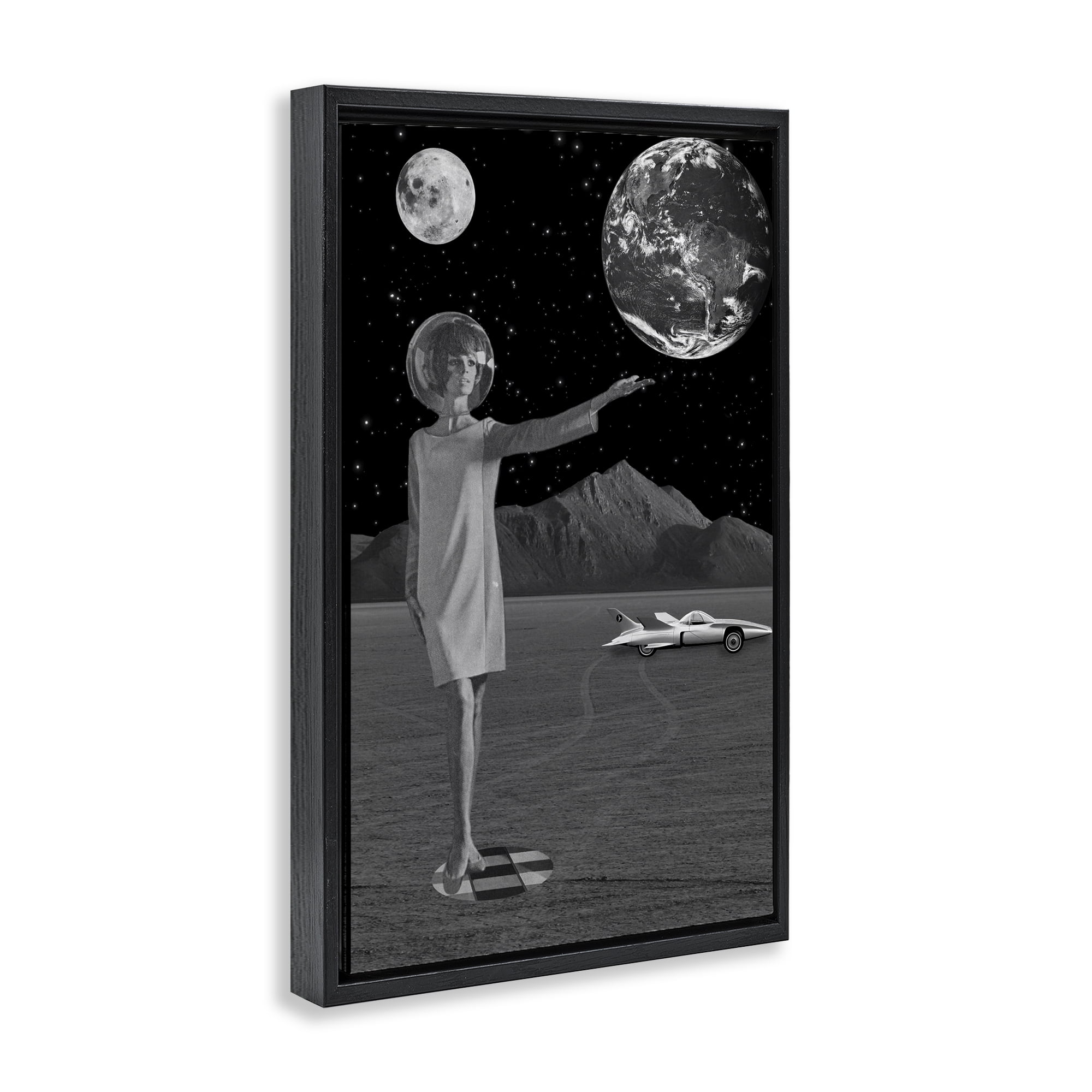 On A Mission Retro Space Black Framed Floater Canvas Wall Art, design by Elo Marc
