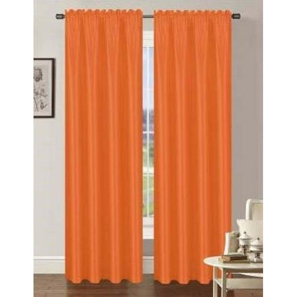 Set Of 2 Terri Faux Silk Rod Pocket Top Curtains 63 Long Orange Com Set Of 2 Terri Faux Silk Rod Pocket Top, Rod Pocket Top Curtains