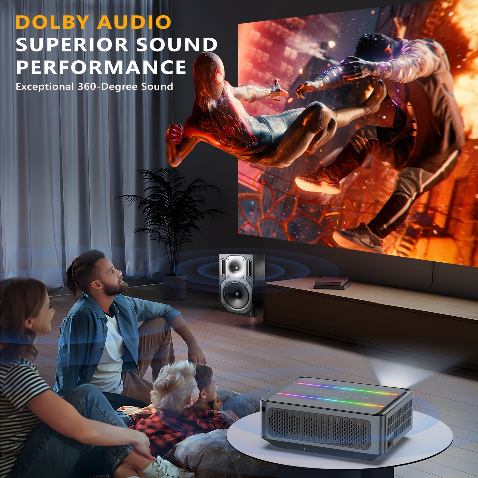 8K Supported 1200 ANSI Projector, Native 1080P Auto Focus, 5G WiFi & Auto 4D Keystone, Compatible with PS5/Smartphone/Laptop