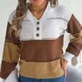 thumbnail image 6 of XPMWRP Women's Hallow Out Button Down Sweaters Crochet Striped Sweater Lightweight Henley Neck Pullover Tops Trendy Color Block Brown L, 6 of 8