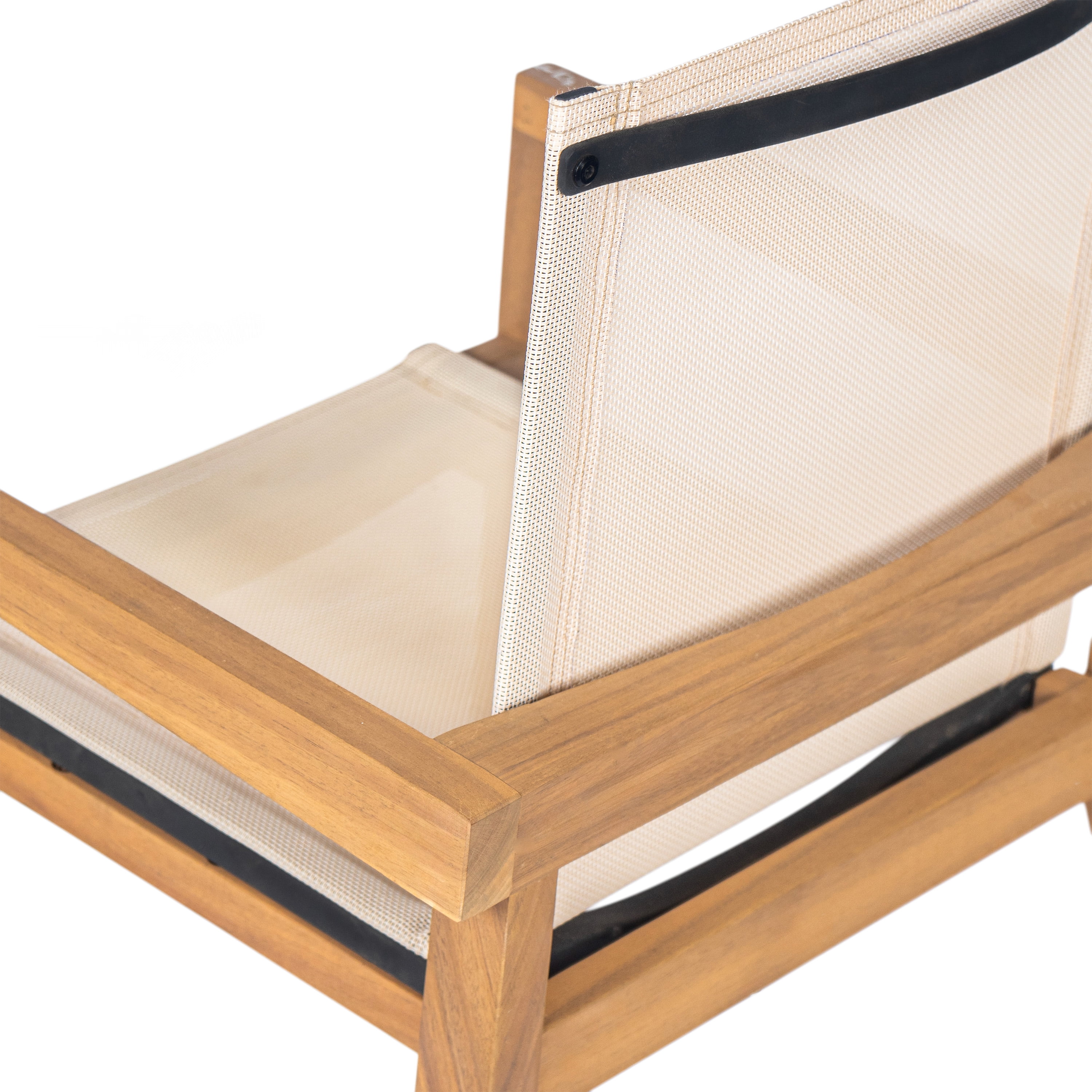 Outdoor Dining Chairs, Patio Chairs Set of 2, Acacia Wood Teak Finish Frame and Beige Textile Mesh Seat, Armchair Set for Poolside, Deck, or Garden Dining in Teak+Beige