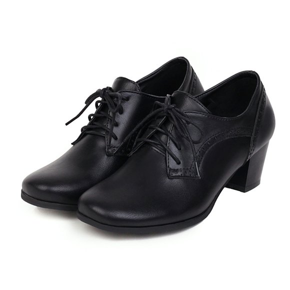 TIEVOSA Retro Flat Toe Mid Heel Women's Shoes