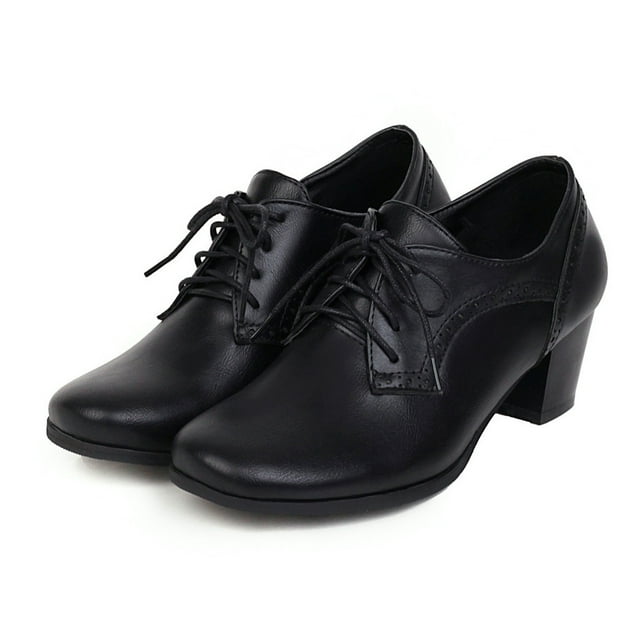TIEVOSA Chaussures pour Femmes Rétro à Bout Plat à Talon Moyen