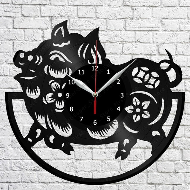 Pig Vinyl Record Wall Clock Wall Art 3D Modern Design Office Bar Room Home Decor Gift