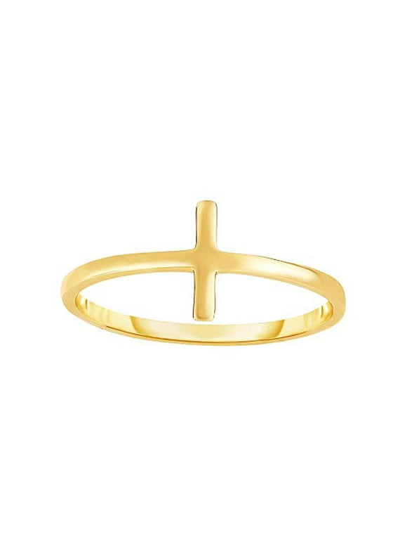 14k High Polished Solid Yellow Gold Shiny Square Tube Fancy Cross Top Ring Size 7