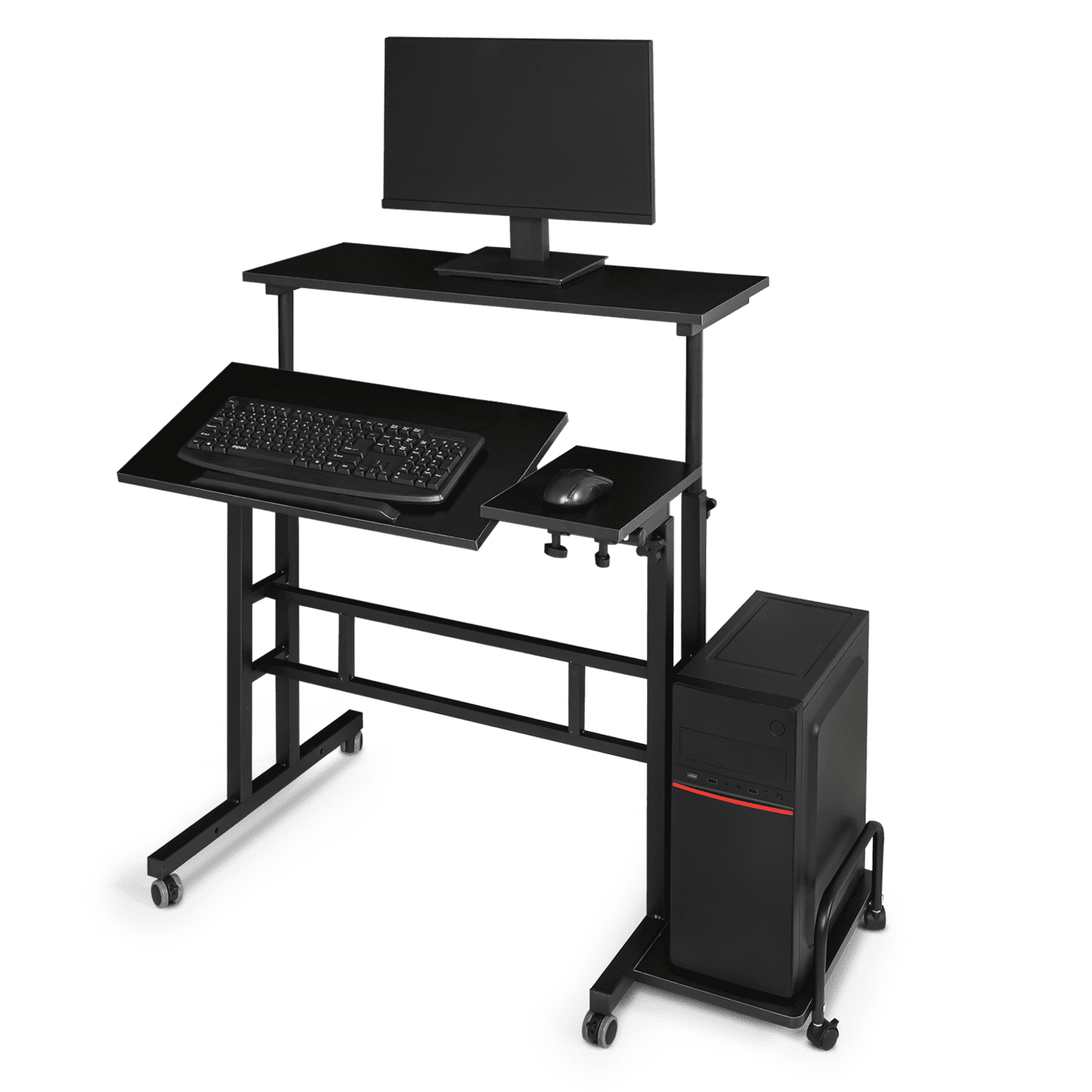 Magshion Complete Computer Workstation Desk, Rolling Laptop Table with Monitor Shelf & Host Rack for Home, Black